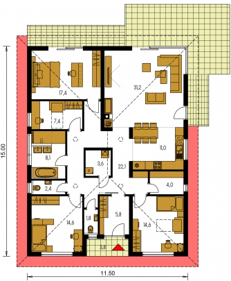 Mirror image | Floor plan of ground floor - BUNGALOW 210